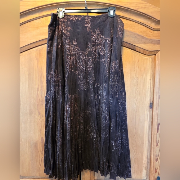 Reba Dresses & Skirts - Reba Womens Maxi Lined Skirt Flowy Gypsy Boho Cowgirl Brown Copper Accents Sz 12